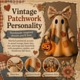 thumbnail image 4 of Lighted Vintage Patchwork Ghost, Ghost Bonfire Night Lamp with Warm LED Glow, Farmhouse Fabric Ghosts Figure with Pumpkin Pail, Fall Tabletop Decoration for Mantel Shelf Entryway, 4 of 7