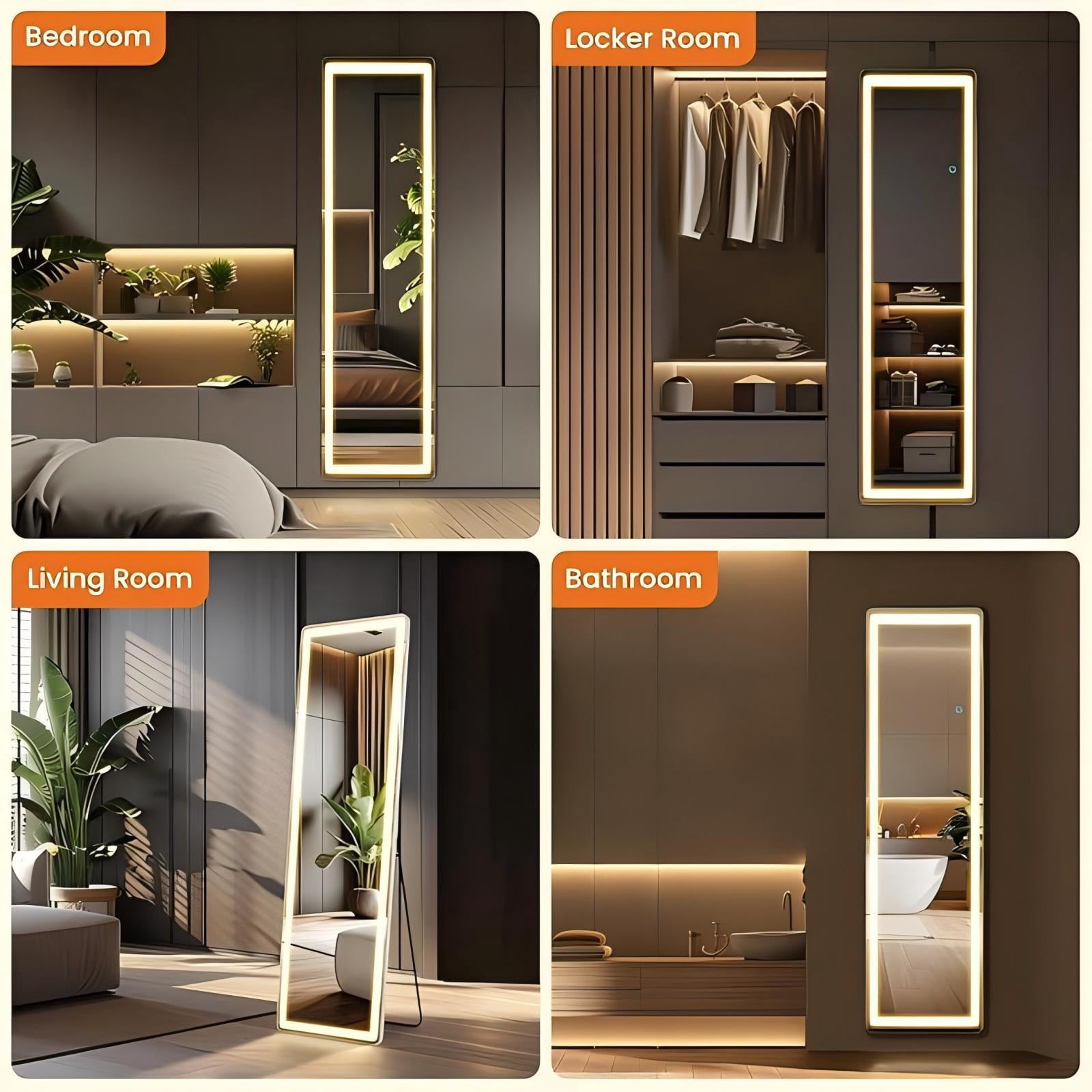 Mirrasia 60" x 16" LED Full Length Mirror Floor Mirror Wall Mounted,White