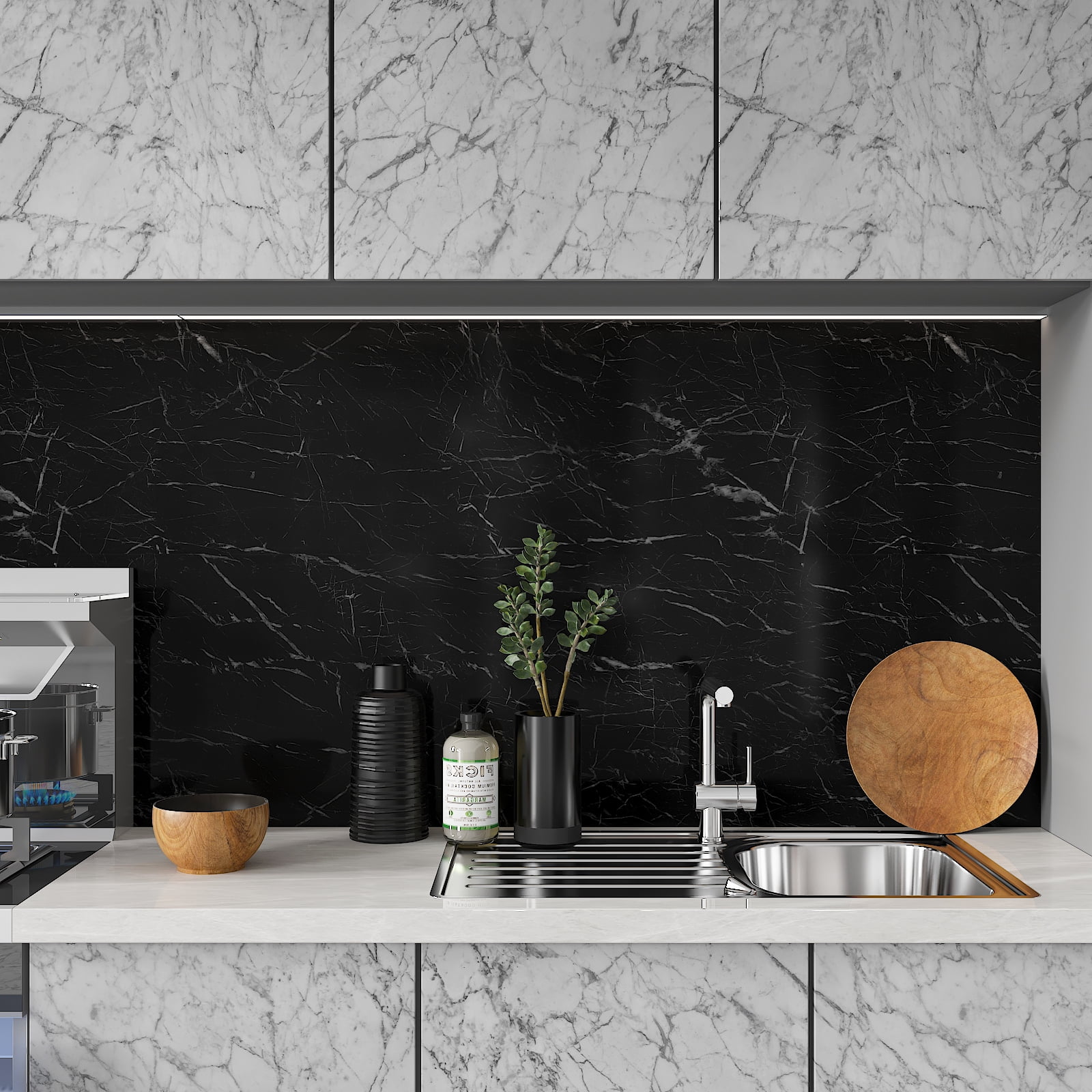 CHIHUT Black Marble Peel and Stick Countertop Contact Paper Glossy Marble Self Adhesive Wallpaper for Bathroom Kitchen Wallpaper 17.7"x236" Removable Black Vinyl Roll for Cabinets Counter Shelf Liner