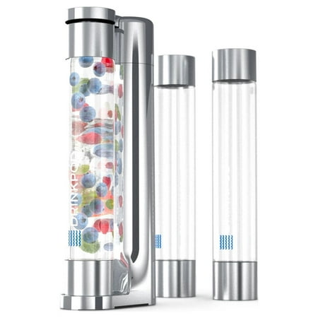 Drinkpod Soda Maker, Fizzy Sparkling Water & Fizzpod Soda Maker with Three 1L Bottles, 3 Caps, 1 Fizz Infuser & Manual, Model DPFZPOD1K-SLVR-CRM - Color Silver Chrome
