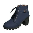 thumbnail image 3 of Women's Ankle Boots Thick Mid Heel Lace Up Round Toe Platform Ankle Booties Solid Versatile Comfortable Combat Boots (Blue,40), 3 of 8