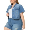 thumbnail image 4 of MODA NOVA Juniors Plus Size Cropped Wash Short Sleeves Denim Jacket, 4 of 6
