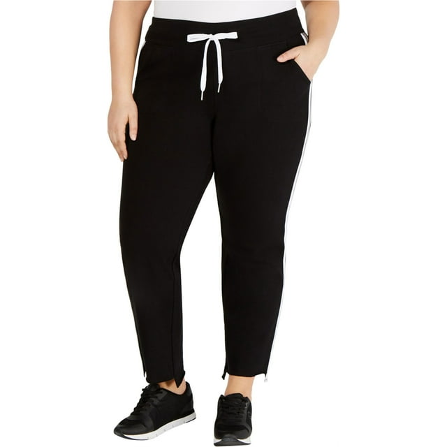 Calvin Klein Pantalon Jogger Décontracté à Ourlet Rayé pour Femmes, Noir, Grande Taille, 2X