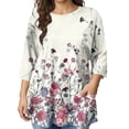 thumbnail image 2 of MLQIDK Plus Size Tops for Women Dressy Fashion Plus Size Spring Tops V Neck Plus Size 3/4 Sleeve Tops Floral Print Casual Tunics 4x Womens Plus Size Clothes Hot Pink 3XL, 2 of 6