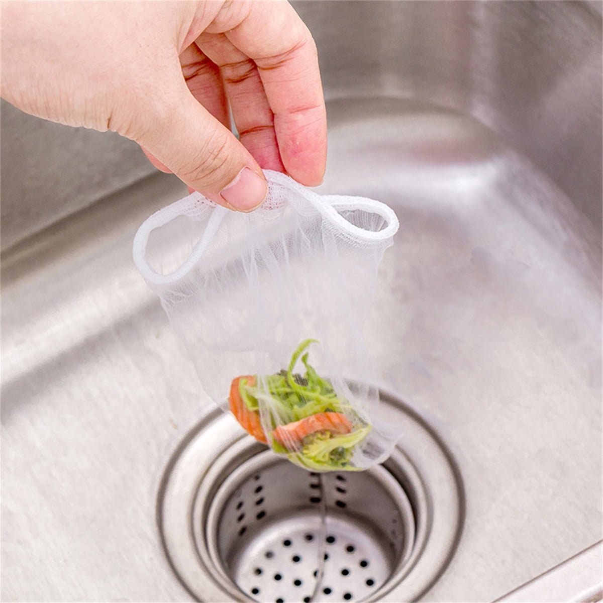 Disposable Sink Strainer - Mesh Bag Drainer Basket with Suction Cup Shelf -  Kitchen Sink Filter Rack - Sink Trash Catcher - Disposable Mesh Sink