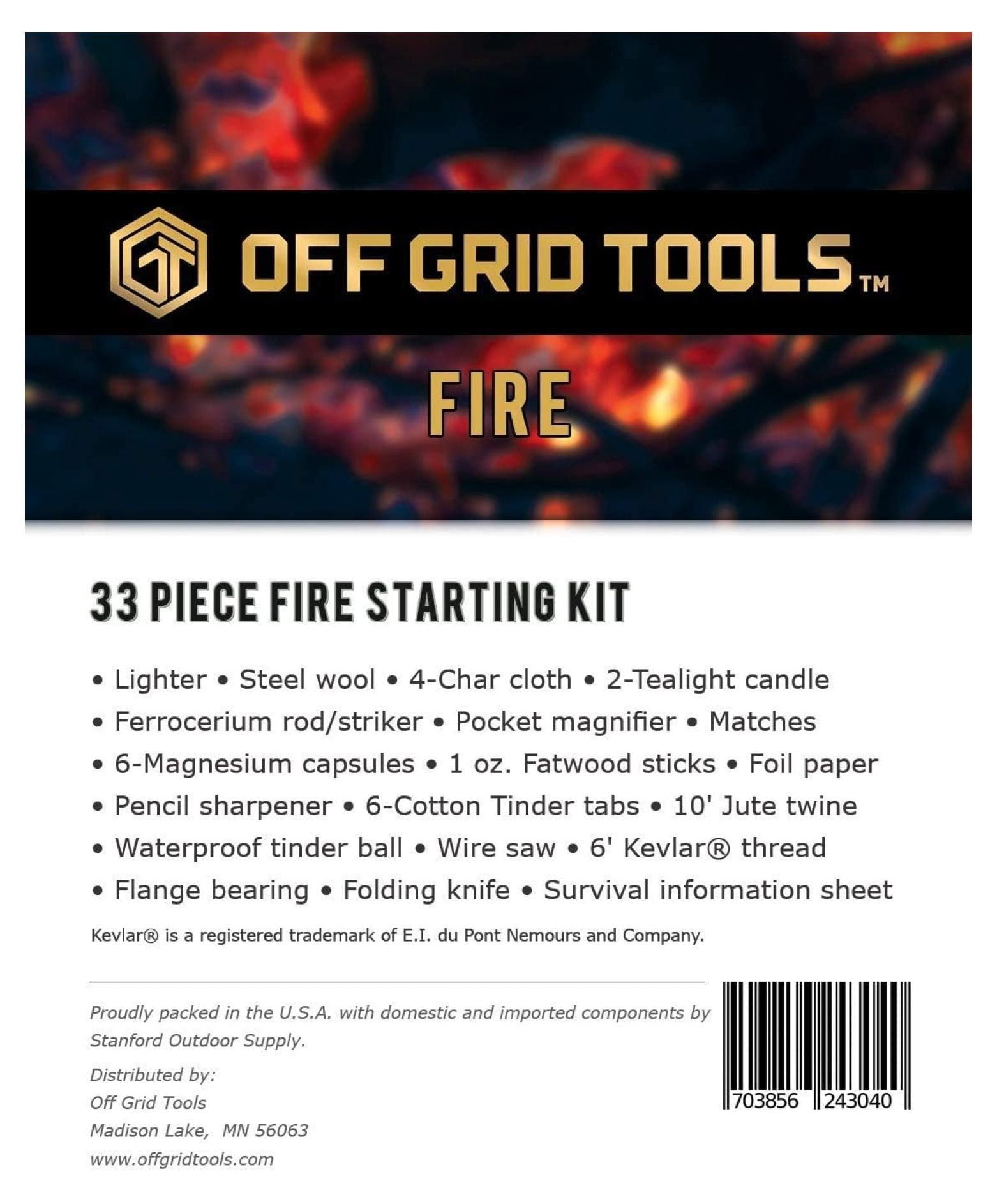 Fire Starting Kit, 33 Pieces Outdoor Survival Kit, Resealable Waterproof Bag, Includes Survival Information Sheet, Gear & Accessories