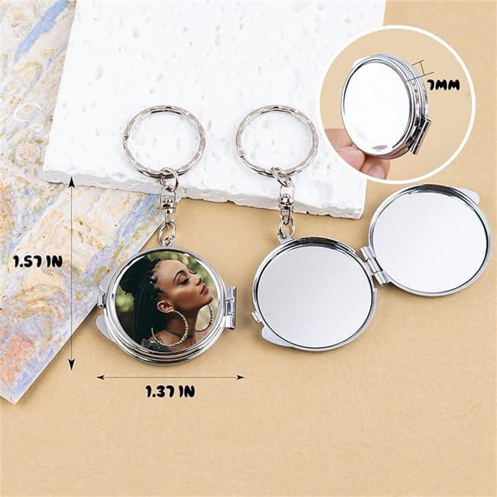 20 Pack Sublimation Blanks Pocket Mirror with Keychains DIY Heat Transfer Compact Travel Folding Mirrors for Makeup