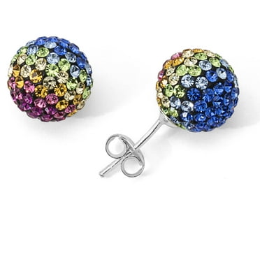 Fashion Round Simple Basic Red Pave Crystal Bead Disco Ball Stud 