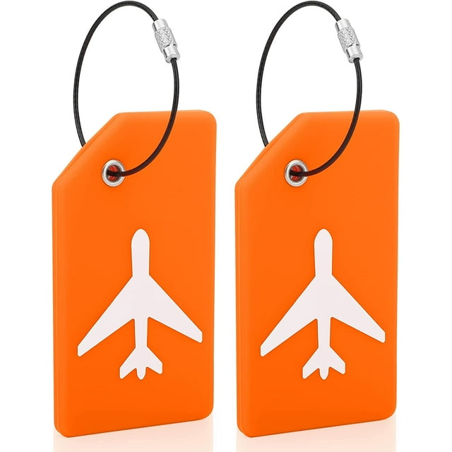 Silicone Luggage Tags for Suitcases, 2 Pack Luggage Tag with Name ID Card, Bag Tags for Luggage with Stainless Steel Loop, Quickly Spot Luggage Identifier Tags for Travel Bag Suitcase
