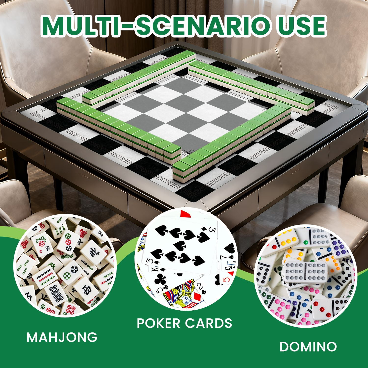 Mahjong Mat 31.5" x 31.5" Black white checkerboard Seamless suitable Non-Slip Noise Reduction American Mahjong Tiles Table Cover for Dominoes Poker Card Board Games Gift