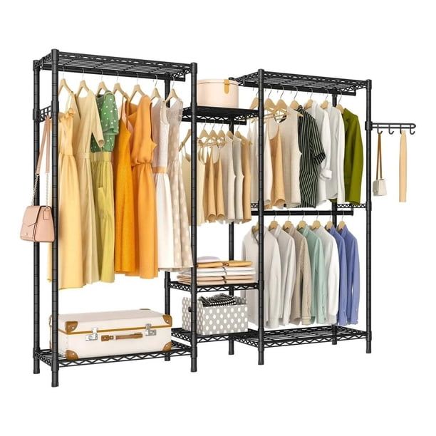 Perchero Armable Ropa Organizador Closet Hogar Ganchos, Tubo Grueso +3mm 200KG, Rack para Ropa para Vestidor (Negro)