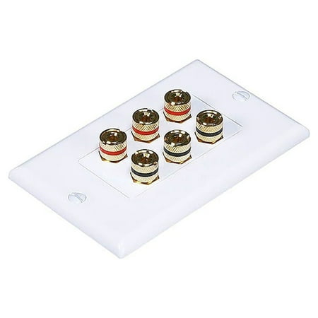 Monoprice High Quality Banana Binding Post Two-Piece Inset Wall Plate For 3 Speaker White 103538