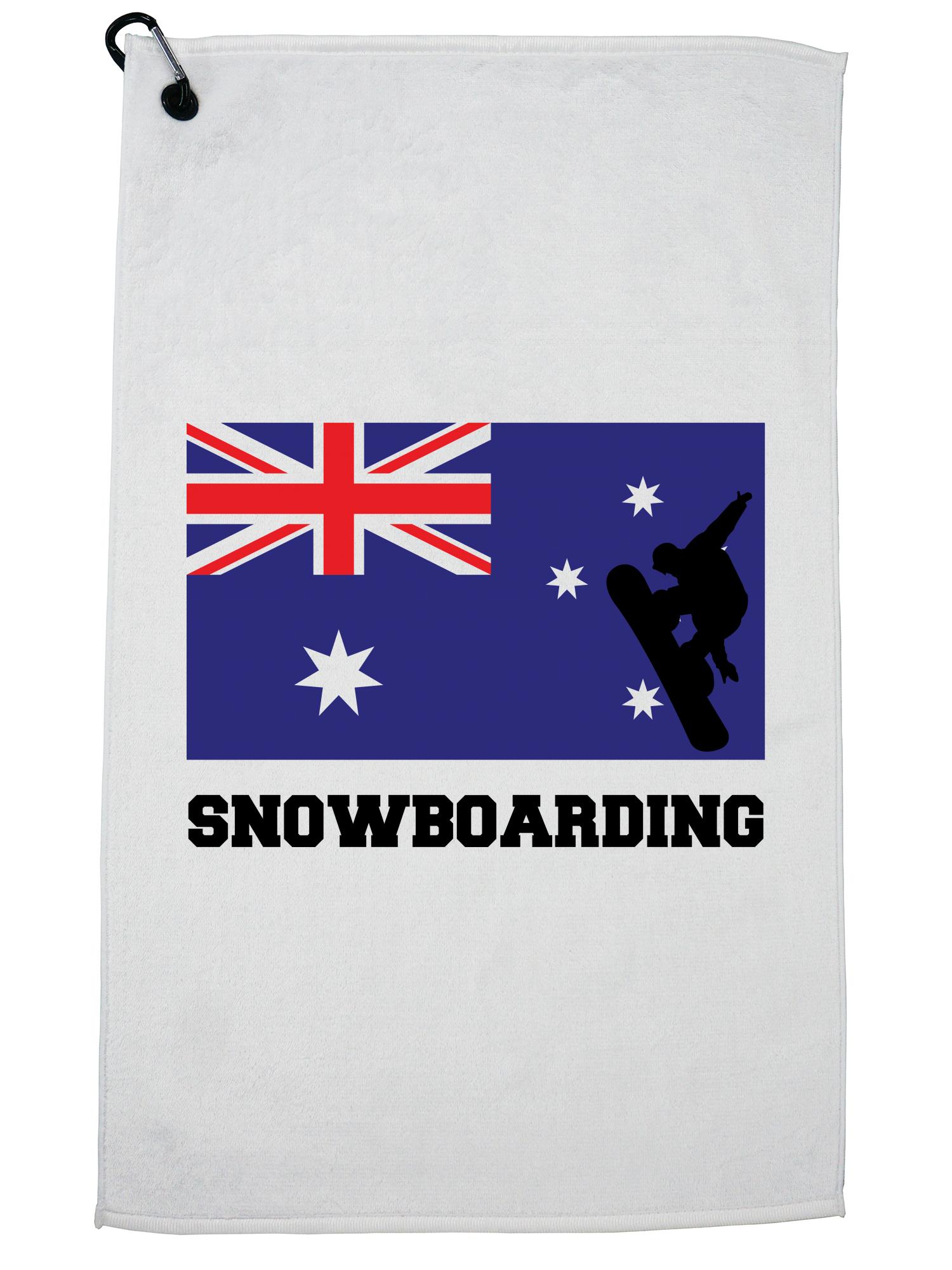 Australia Olympic Snowboarding AUS Flag Silhouette Golf Towel with Carabiner Clip by Hollywood Thread