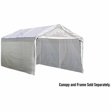 ShelterLogic Super Max 10 ft. x 20 ft. White Canopy Enclosure Kit  Polyethylene ShelterLogic Super Max 10 ft. x 20 ft. White Canopy Enclosure Kit  Polyethylene  25875 The ShelterLogic 25875 Super Max 10 ft. x 20 ft. White Canopy Enclosure Kit delivers more options  and more versatility to your canopy. Quickly convert your 10 ft. x 20 ft. fixed leg canopy to an enclosed shelter in minutes with this canopy enclosure kit. The canopy enclosure kit attaches to the frame quickly and easily with bungee fasteners. The canopy enclosure kit features heat sealed seams not stitched for a stronger bond. The canopy enclosure kit features ultimate UV protection treated inside  outside and in between with added UV protection. Canopy enclosure kit attaches to the frame quickly and easily with bungee fasteners Create a great low-cost seasonal storage solution in minutes Canopy enclosure kit fits 2 in. frame Canopy frame and cover sold separately 1 year limited warranty Heat sealed seams not stitched for a stronger bond Canopy enclosure kit is 100% water resistant Canopy enclosure kit is constructed of rip-stop woven polyethylene fabric 50+ UPF sun protection blocking 98% of harmful UV rays Added UV protection  fade blockers  anti- aging  anti-yellowing and anti-microbial agents UV protection treated inside  outside and in between Quick and easy set-up attached to canopy frame in minutes with bungee fasteners; reuse your existing bungees or reorder Brand: ShelterLogic Product Length: 10 ft. Warranty: 1-Year Limited Application/Use: Expands the use of your canopy Compatibility: 10 x 20 ft. Super Max 2 in. diameter canopies Country of Origin: Imported Coverage Area: 10 ft. x 20 ft. Door Height: 10 ft. Fabric Weight: 5 oz. Material: Polyethylene Product Height: 10 ft. Product Width: 20 ft. Manufacturer Part Number: 25875