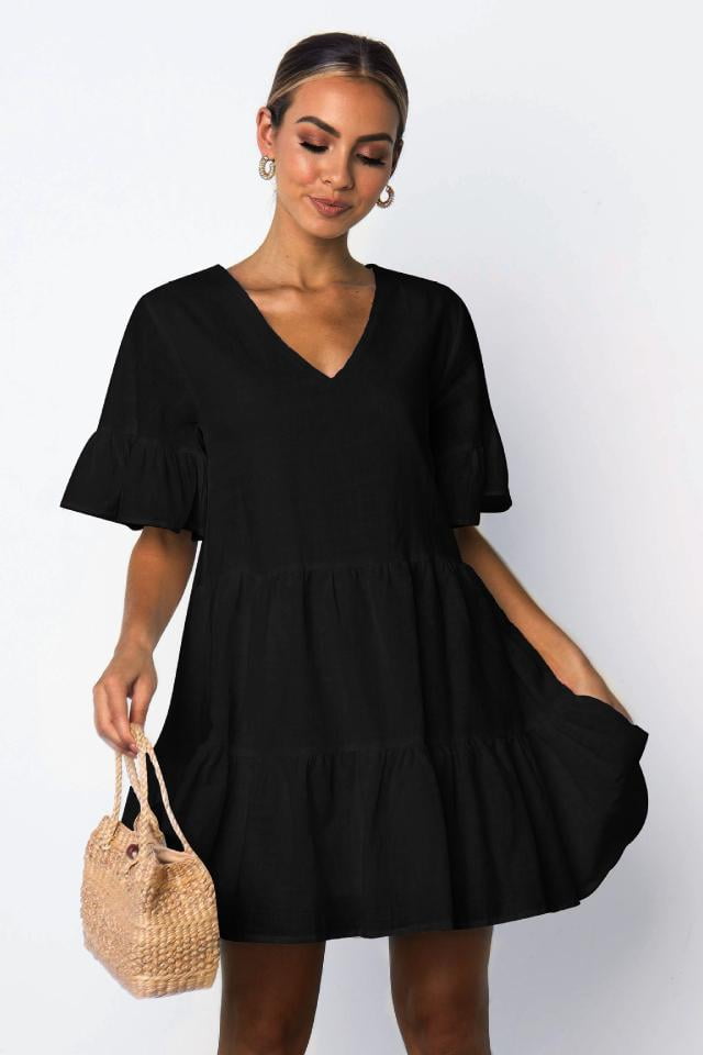 v neck layered dress