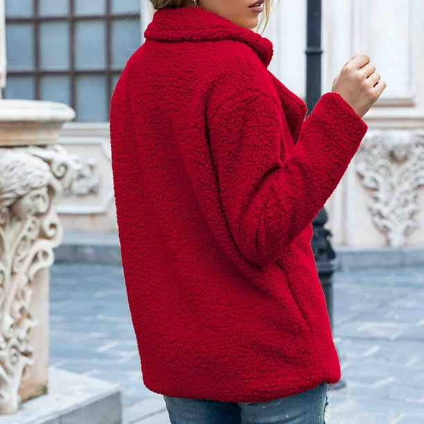 Womens Coats And Jackets Clearance Womens Ladies Warm Jacket Winter Solid Turn Coat Down Collar Lambswoo Outerwear Red XXXXXL JCO
