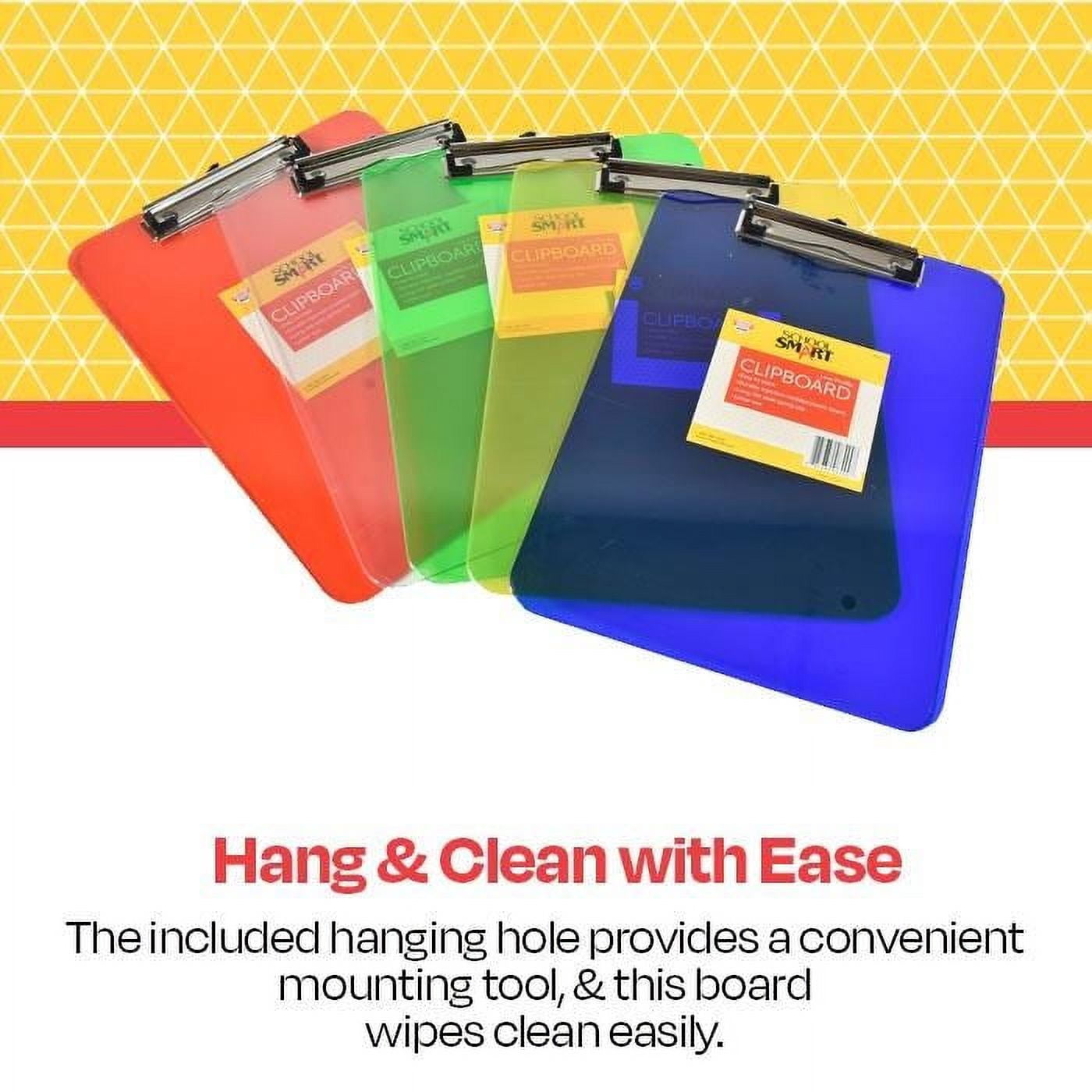 School Smart Low-Profile Acrylic Clipboard, Plastic, Colors May Vary