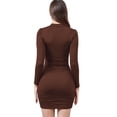 thumbnail image 2 of YUEVORA Dress for Women, Puff Sleeve Long Sleeve Bodycon Midi Dress, Slim Fit Vintage Style, Stretchy Casual Outfit for Office and Date Night, 2 of 8