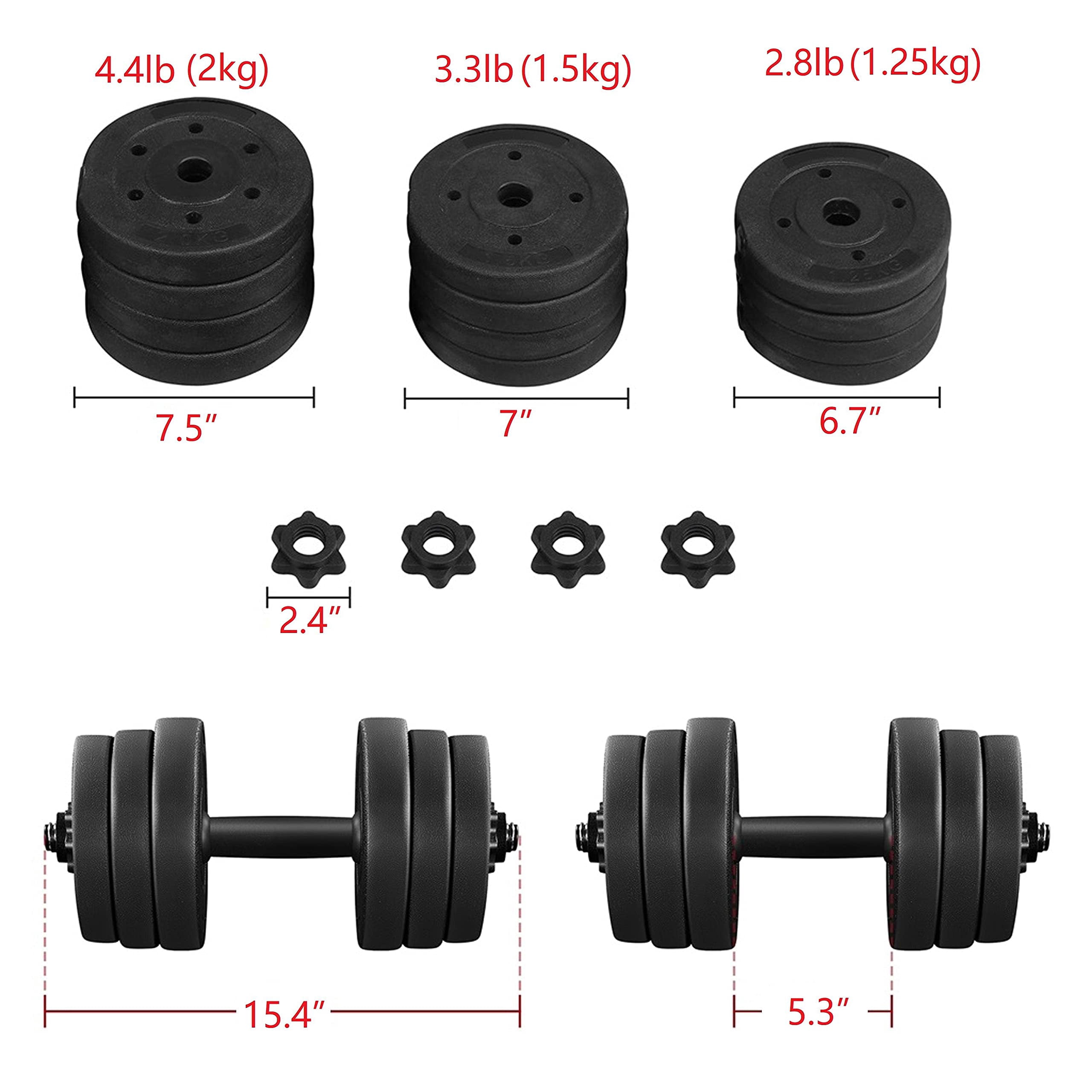 Adjustable dumbbell set for home gym, spinlock collars dumbbells for strength training, full body workout equipment for men and women, black