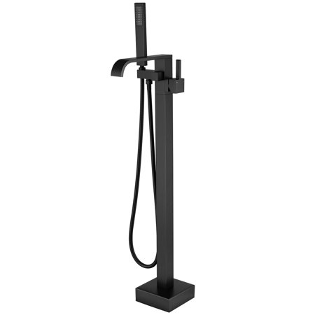 Single-Handle Freestanding Floor Mount Tub Faucet Bathtub Filler with Hand Shower, Valve Included, Matte Black