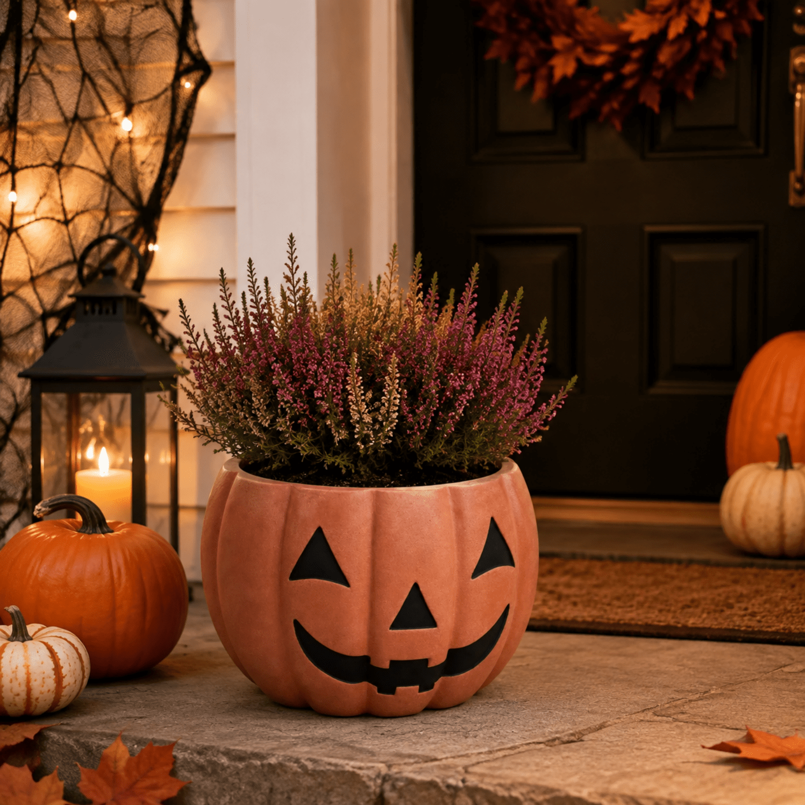 Large Pumpkin Planter Outdoor, Jack O Lantern Flower Pot, Halloween Pumpkin Pot for Indoor Plants Fall Porch Decor