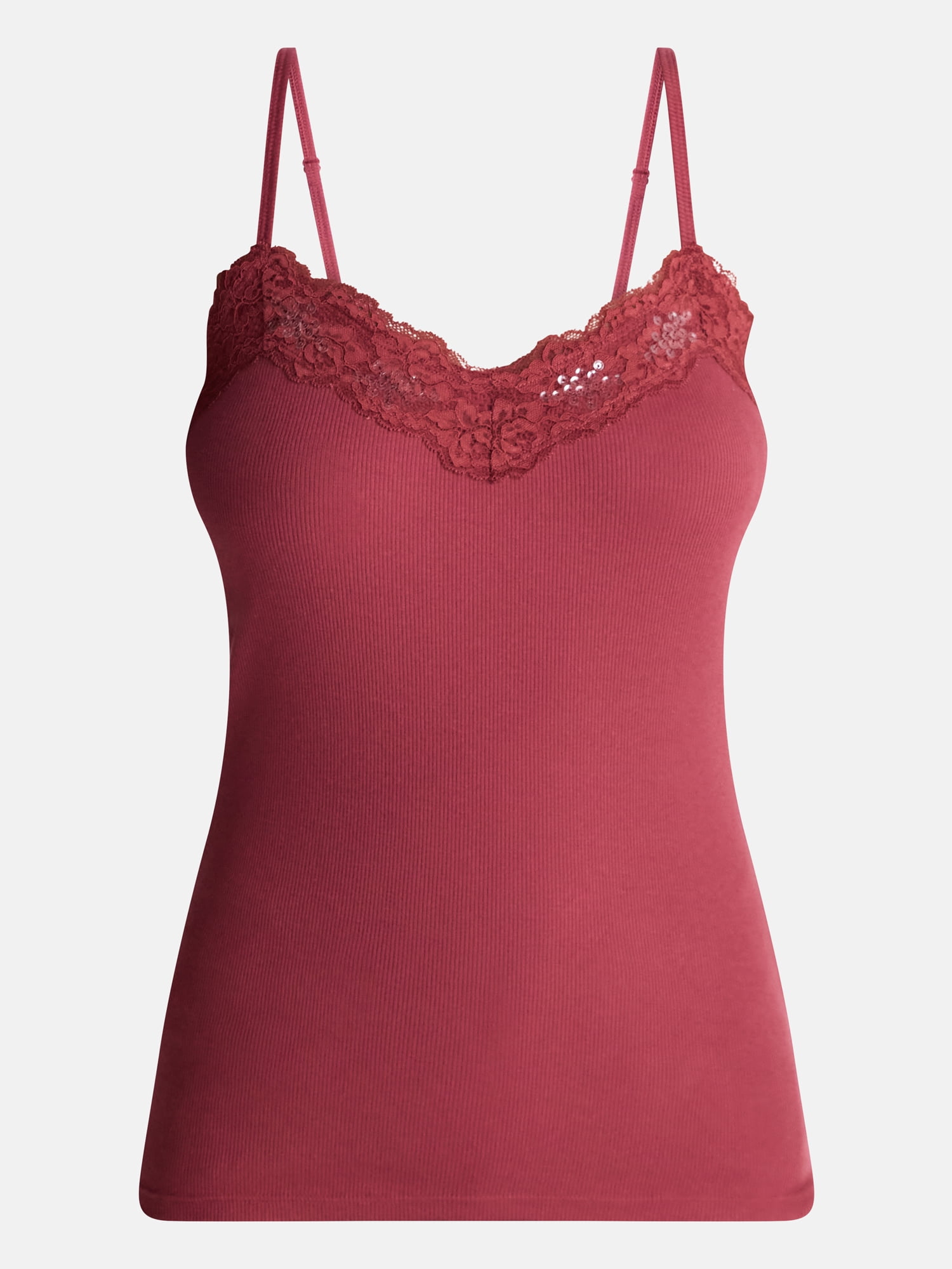 No Boundaries Sequin Lace Trim Cami Top, Women's XXS-XXL