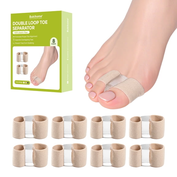 Bukihome Toe Separators for Overlapping Toes, Gel Bunion Corrector and Fabric Toe Spacers Straightener for Women & Men, Bunion Relief with 8 Pack