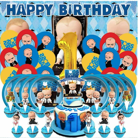 Boss Baby White Boy Balloons Party Supplies 1st Decor Tableware Birthday Cake Topper Decorations Banner Backdrop