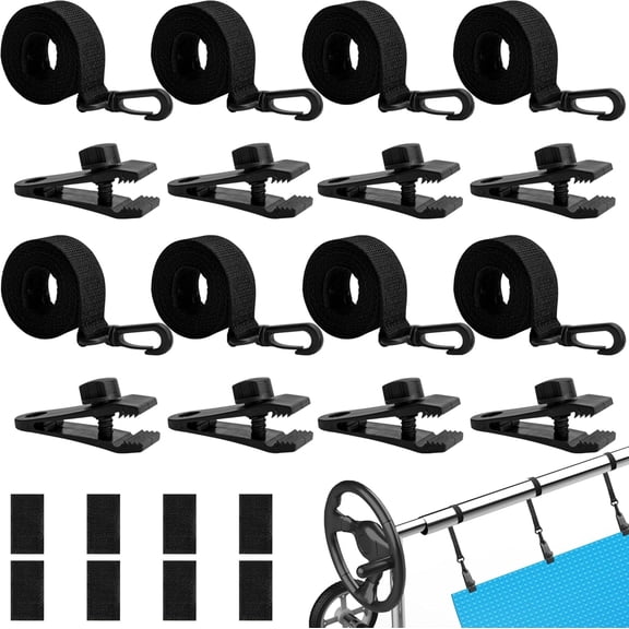 Ebaokuup Pool Solar Cover Reel Attachment Kit 24 Pcs Plastic Straps Clips for Inground Pool