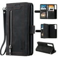 thumbnail image 1 of ELEHOLD Multi-Functional Wallet Case for Samsung Galaxy S23, 9 Card Slots Zipper Pocket Wriststrap Stand Function Premium Leather Shockproof Purse Case for Samsung S23,Black, 1 of 9