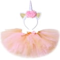 thumbnail image 2 of Falda de tul con unicornio para niñas, con flores esponjosas de color rosa y dorado, para baile, fiesta de cumpleaños, disfraz de tutú para niñas pequeñas, 2 of 5
