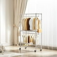 thumbnail image 3 of Heavy Duty Rolling Garment Rack 3 Tiers Adjustable Wire Shelving Clothes Rack with 2 Rods and Side Hooks,Storage Closet Clothing Rack with Wheels White 15.7" D x 29.5" W x 74.5" H, 3 of 15