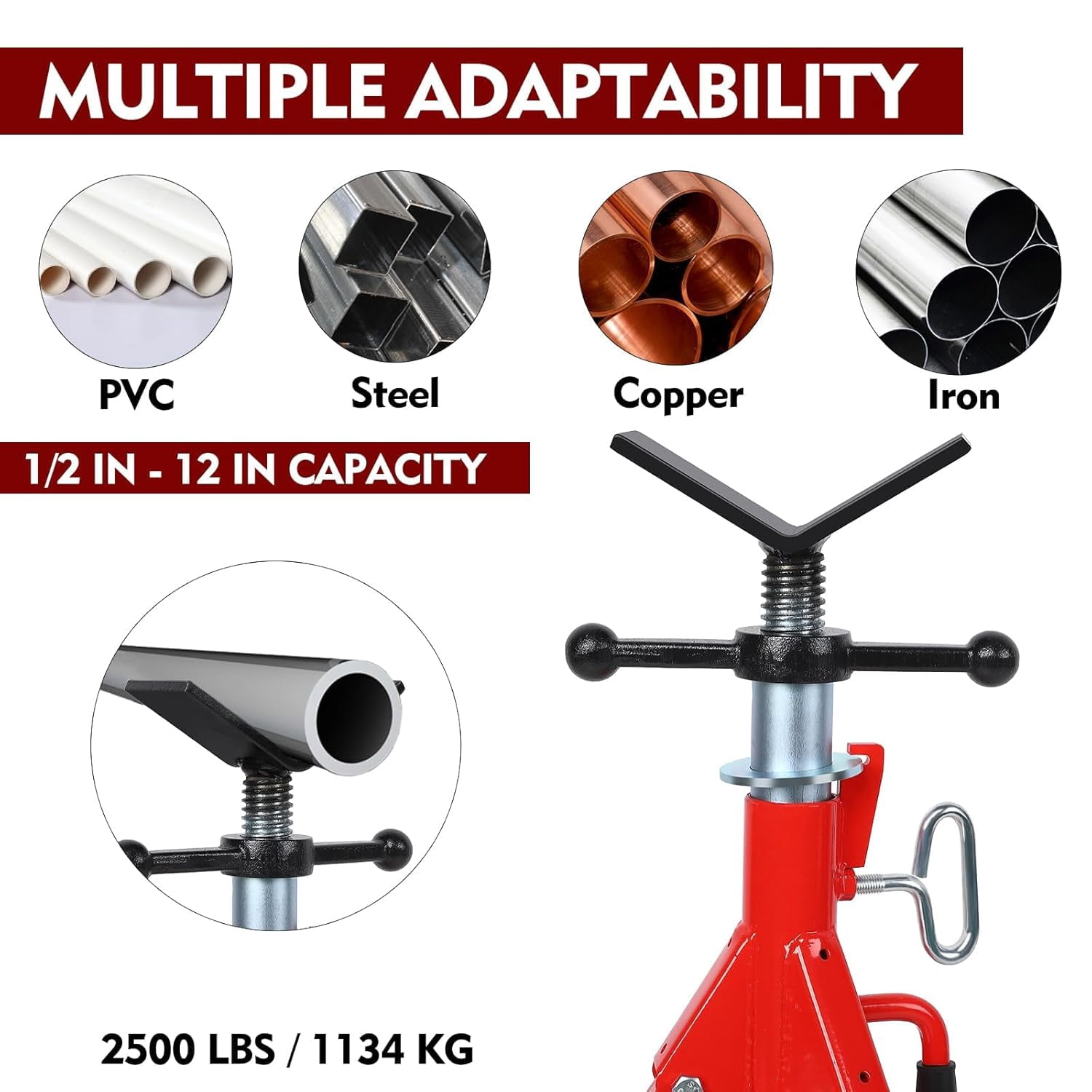 Kojooin V Head Pipe Jack Stand,28-52 Inch Adjustable Height,Folding Pipe Jack Stands,1/2 to 12 Inch Pipe Supporting