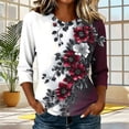 thumbnail image 2 of Tqyyweavej Womens 3/4 Sleeve Shirts Plus Size Printed Crew Neck Tops Loose Fit Casual V Neck Blouses, Gifts for Women S-5XL, 2 of 8