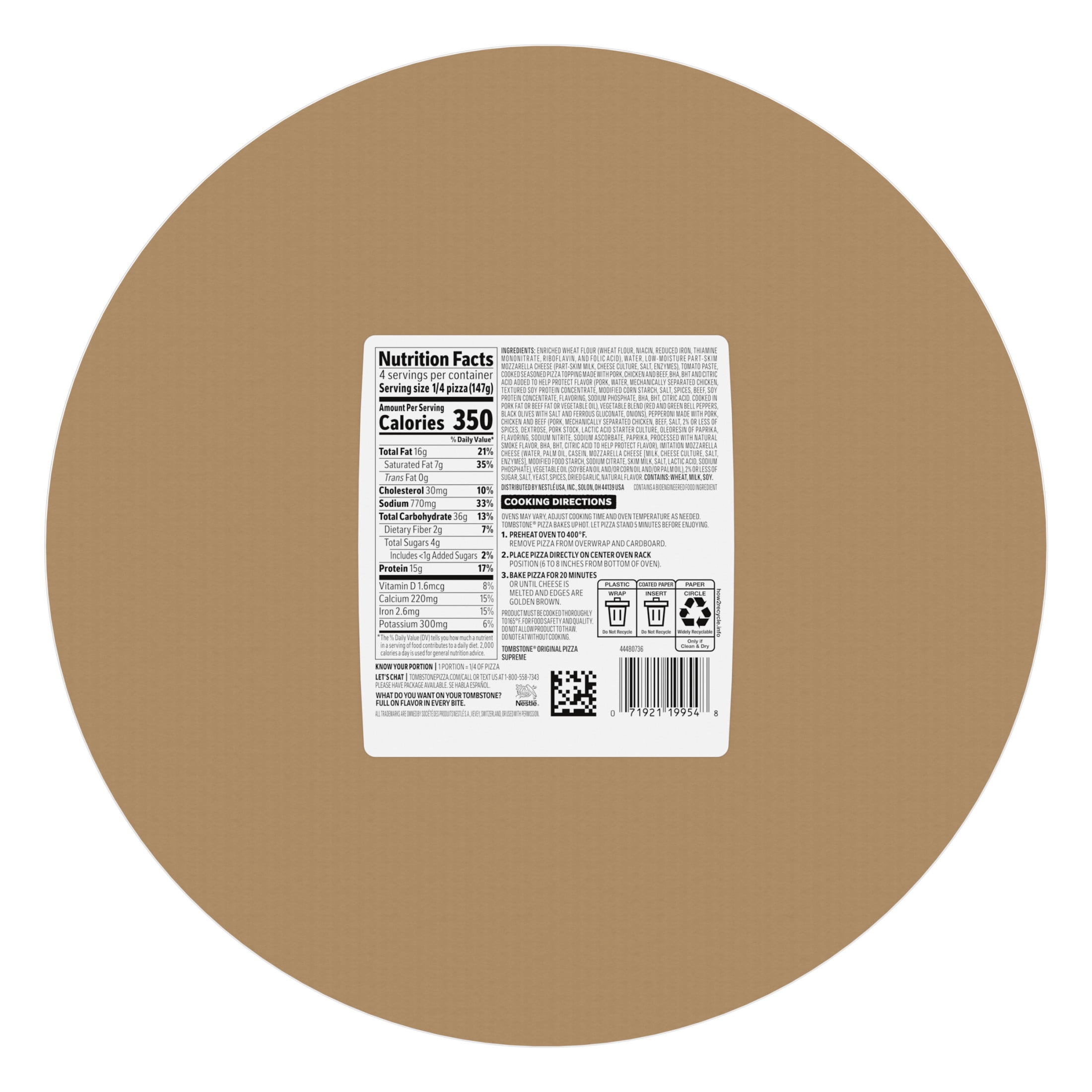 Tombstone Supreme Frozen Pizza, Original Crust, 20.8 oz (Frozen)​