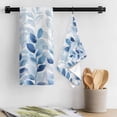 thumbnail image 3 of Blue Leaf Kitchen Towel Dish Cloths Set of 3, Microfiber Soft Kitchen Hand Towels, Watercolor Country Plant Monochrome Branch Absorbent Quick Drying Dishcloths 18 x 28 Inches, 3 of 8