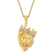 Believe by Brilliance Men's Gold-Tone Stainless Steel Crystal Crown Lion's Head Pendant 24" Necklace