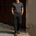 thumbnail image 2 of IROINNID Men's 2 Piece Short Sleeve Waffle Shirt and Dress Pants Set Pleated Front Belt Loops Business Casual Workwear Suit, 2 of 5