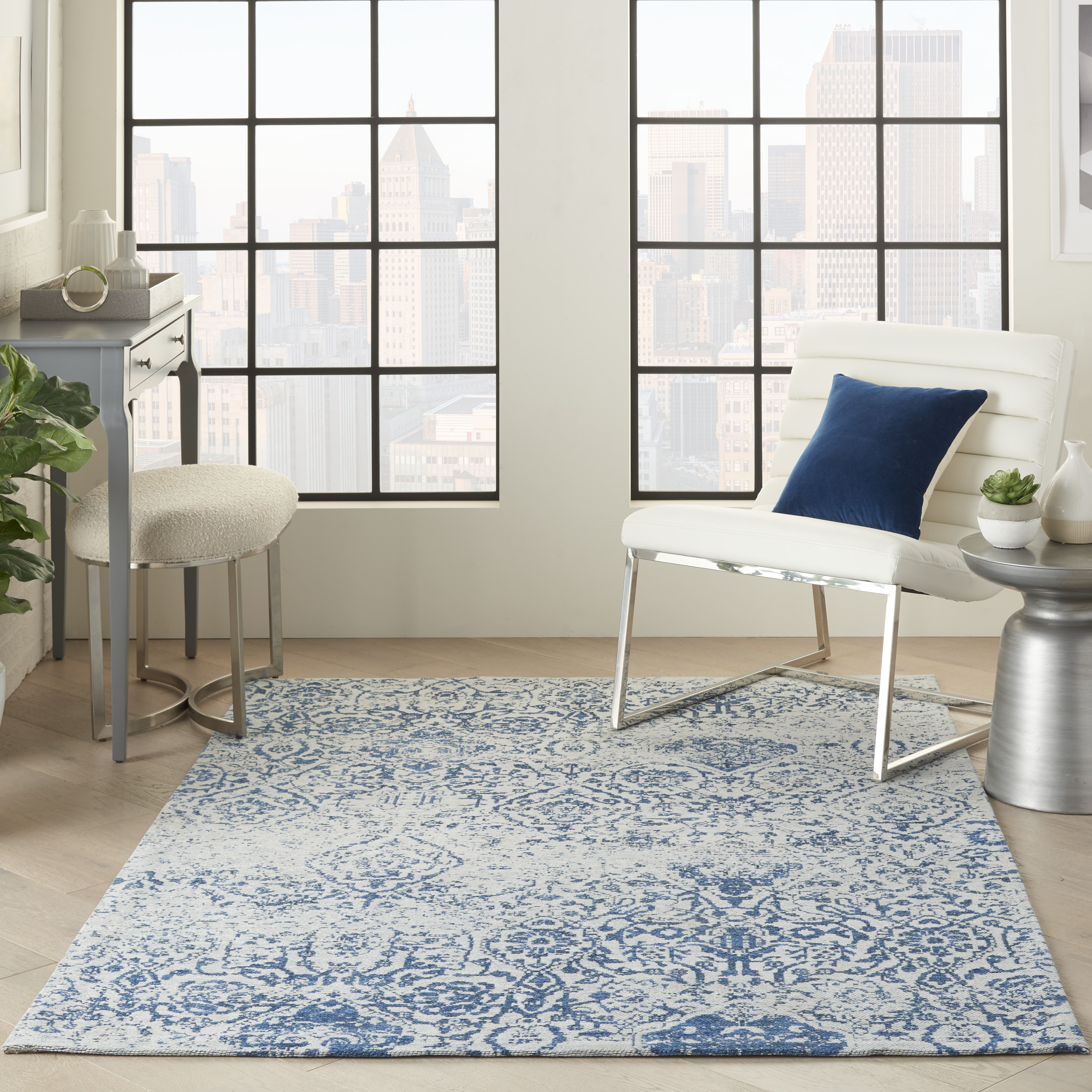 Nourison Damask Blue Area Rug, 6' x 9'