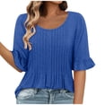 thumbnail image 1 of Camisas de Cuello de Tripulación de Manga Corta para las Mujeres Plisado Mangas de Ruffle, Cuello Redondo Casual Primavera Y Blusa de Verano, 1 of 7