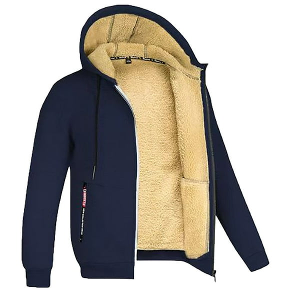 2025 Male Autumn and Winter Mens Outdoor Winter Coat Warm Jacket Fashion Casual Winter Jacket Mens Soild Color Long Sleeve Coats for Men with Hood Pocket Hooded Cotton Coat Flannel Hoodies Top