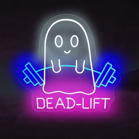 Ghost Dead Lift Neon Sign,Funny GYM Room Wall Sign,Home Gym Wall Decor,Ghost Light,Dumbbell Neon Sign,Funny Weightlifting Gym Neon Led Light, 14"x13"