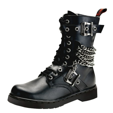 boots combat leather mens heel chains shoes buckles vegan inch lace walmart