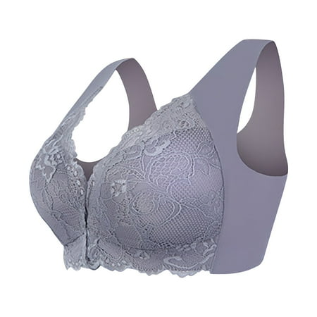 Alitao Bras for Women Minimizer Bras Plus Size Front Closure Elastic Up Comfort Bra Wirefree Lace Bra Everyday Bras For Women Plus Size Bra Front Closure Bras Gray M(Clearance Sales)