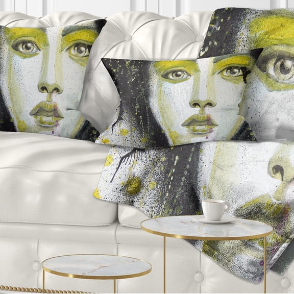Designart Girl with Yellow Eye line - Abstract Portrait Throw Pillow - 12x20