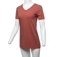 thumbnail image 5 of A2Y Women's Basic Solid Premium Cotton Short Sleeve V-neck T Shirt Tee Tops Dark Rust 1XL, 5 of 6