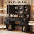 thumbnail image 3 of Lacoo Makeup Vanity with LED Lighted Mirror Cabinet & Charging Station, Black Vanity Set with Storage Drawers & Doors, Vanity Desk for Bedroom, Black, 3 of 8