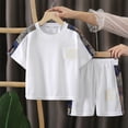 thumbnail image 2 of larppty Boys Clothes 2PCS Outfits Color Block T Shirt & Shorts Teen Boy Clothes Kids Summer Clothing Sets (7-8 Years,White), 2 of 3
