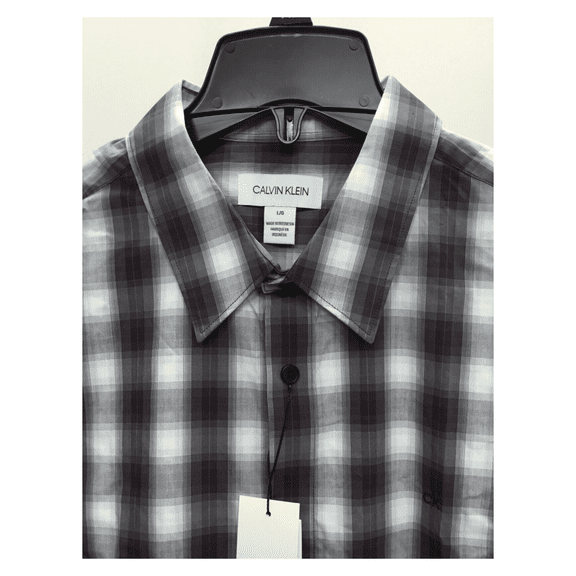 Calvin Klein Men's Regular Fit, Long Sleeve, Cotton Blend, Grey/Purple Shirt, M