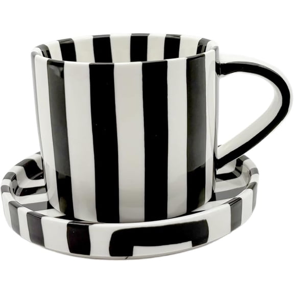 8 Oz Coffee Mug Large Espresso Cups With Saucer Ceramic Coffee Mugs Porcelain Coffee Cup With Saucer Hand-Painted Striped Art Cup And Saucer,
